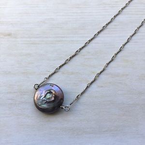 Peacock Coin Pearl Sterling Silver Necklace 16”